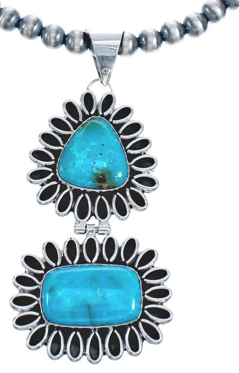 Turquoise Sterling Silver Old Pawn Navajo Bead Necklace KX121319